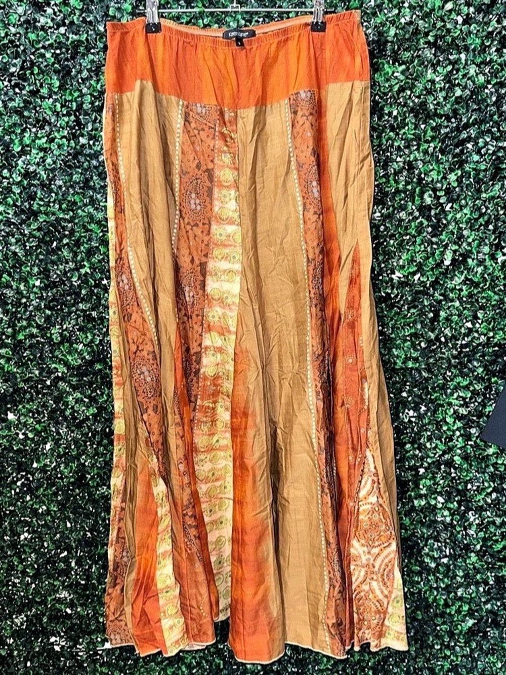 Karen Kane Abstract Patchwork Maxi Skirt in Orange & Brown Size Large